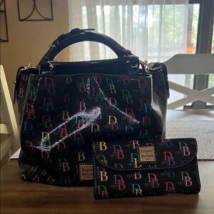 Dooney & Bourke Black Satchel with Multicolor Logo